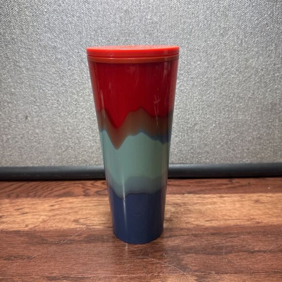 Starbucks Summer 2021 Color Wave Red Aqua Blue 24oz Venti Cold Cup Tumbler - Picture 2 of 4
